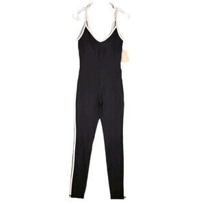 NWT Wilo Black Gym Yoga Dance Workout Jumpsuit Sz Medium Ribbed Stretch Athletic